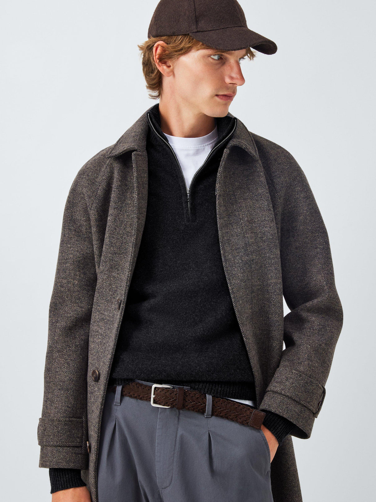John Lewis Pure Cashmere Half Zip High Neck Men's Jumper - Large - Charcoal