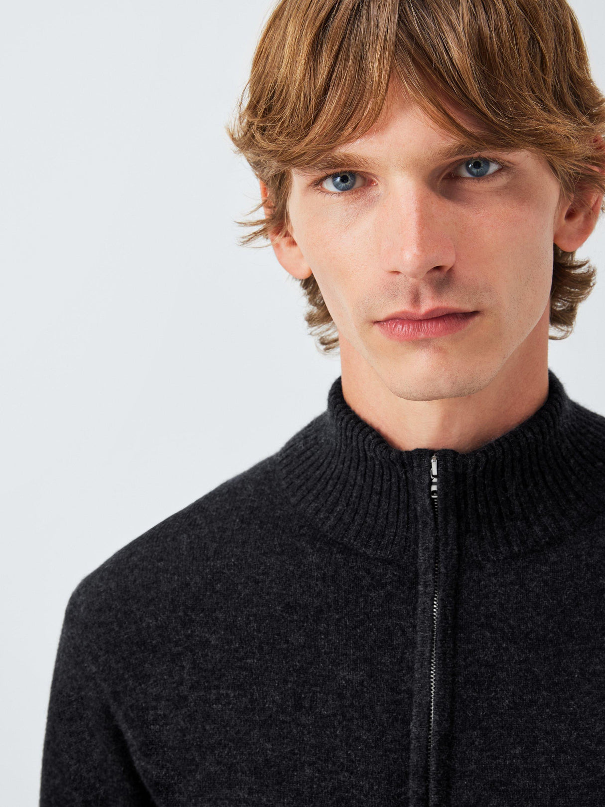 John Lewis Pure Cashmere Half Zip High Neck Men's Jumper - Large - Charcoal