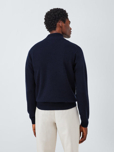 John Lewis Cashmere Half Zip High Neck Jumper Long Sleeve - Navy - Large
