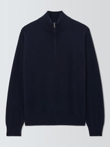 John Lewis Cashmere Half Zip High Neck Jumper Long Sleeve - Navy - Large