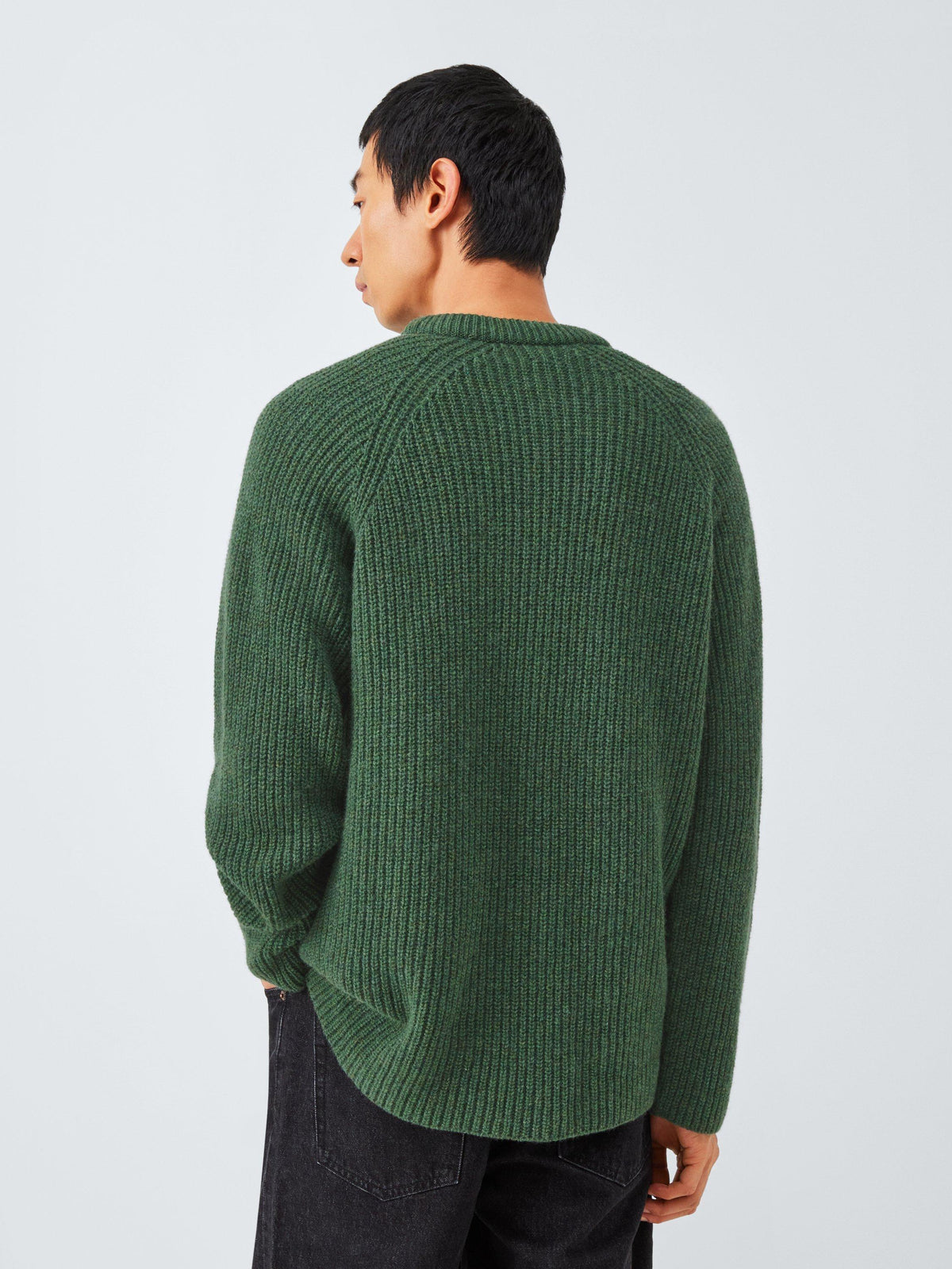 John Lewis Men's Recycled Wool Crew Neck Ribbed Jumper - Size Large - Green
