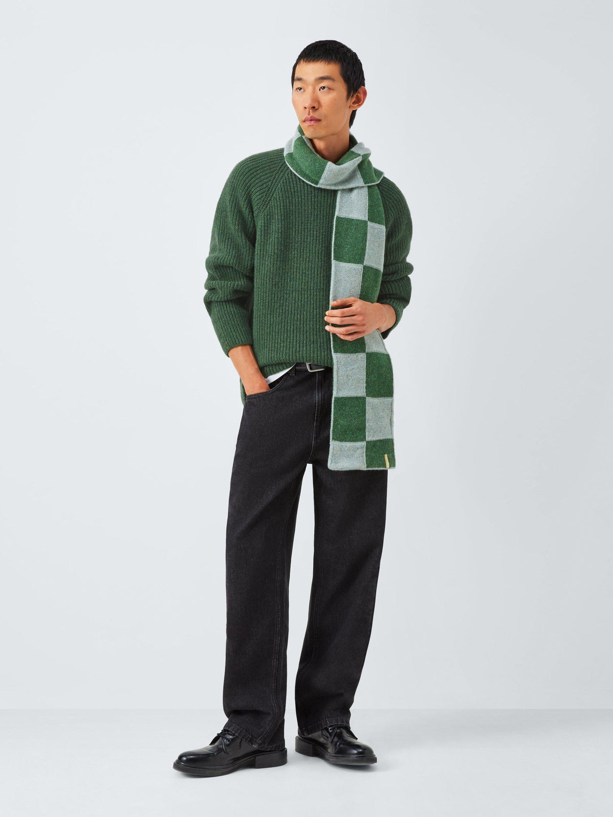 John Lewis Men's Recycled Wool Crew Neck Ribbed Jumper - Size Large - Green