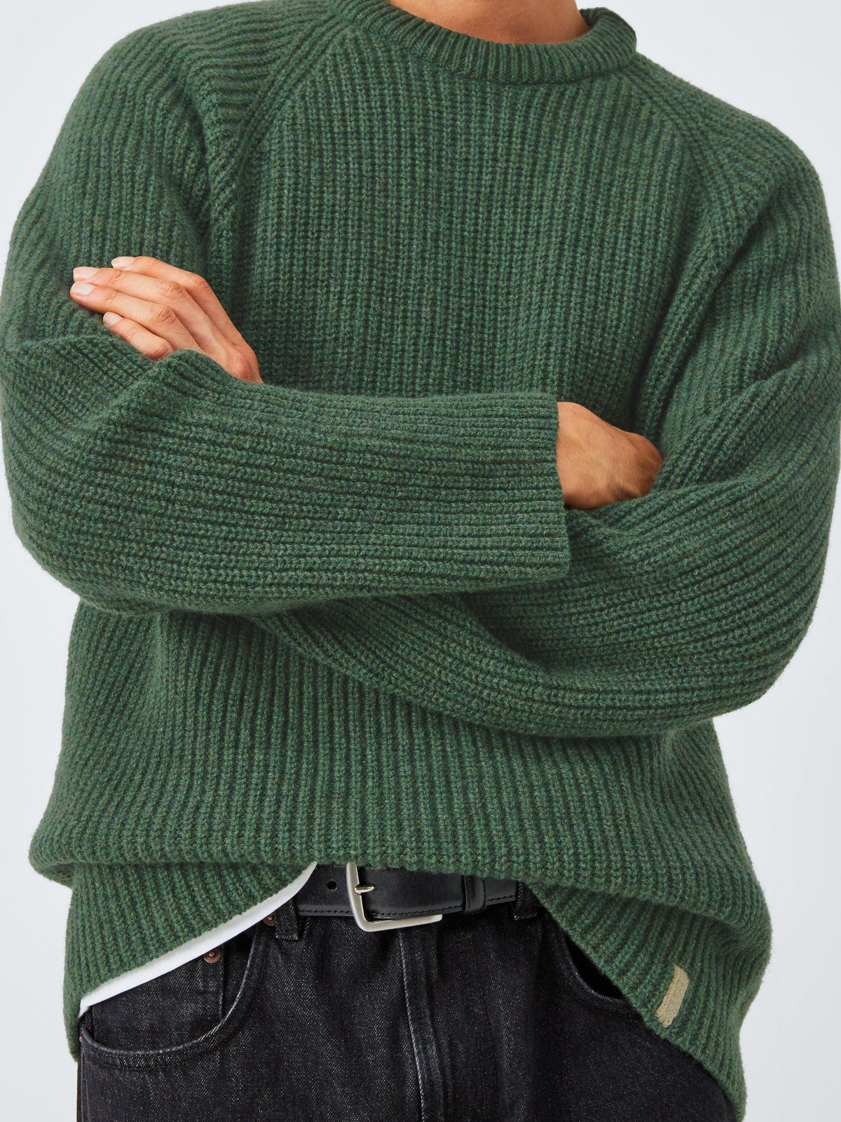 John Lewis Men's Recycled Wool Crew Neck Ribbed Jumper - Size Large - Green
