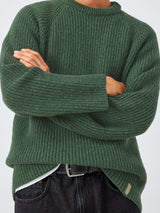 John Lewis Men's Recycled Wool Crew Neck Ribbed Jumper - Size Large - Green