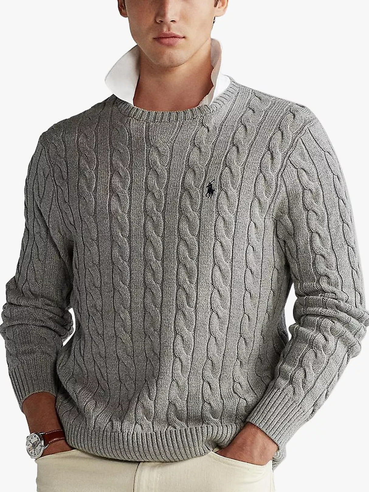 Ralph Lauren Polo Men's Cotton Cable Knit Jumper - Fawn Frey Heather - XXL