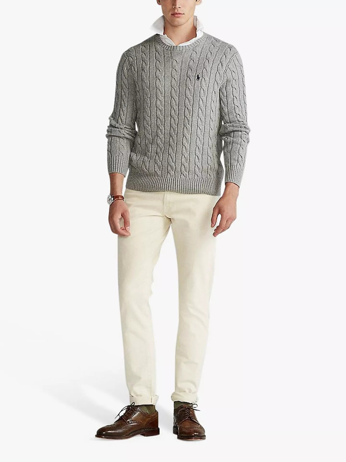 Ralph Lauren Polo Men's Cotton Cable Knit Jumper - Fawn Frey Heather - XXL