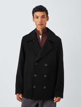 John Lewis Men's Double Breasted Wool Blend Peacoat Jacket - Black - XL