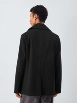 John Lewis Men's Double Breasted Wool Blend Peacoat Jacket - Black - XL