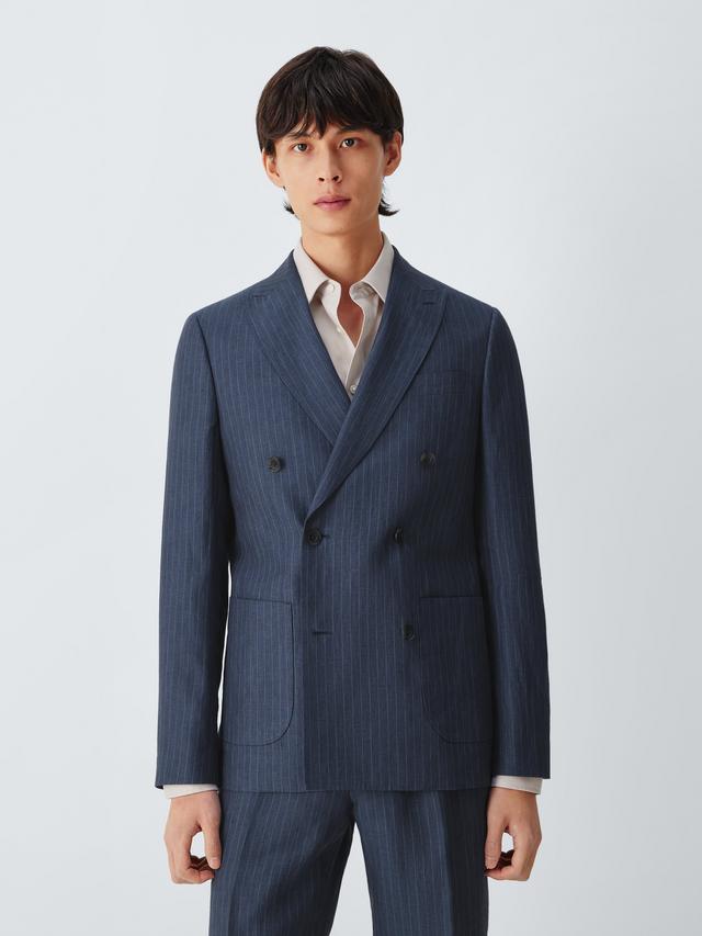 John Lewis Double Breasted Regular Fit Striped Suit Jacket - Navy - Size 40R