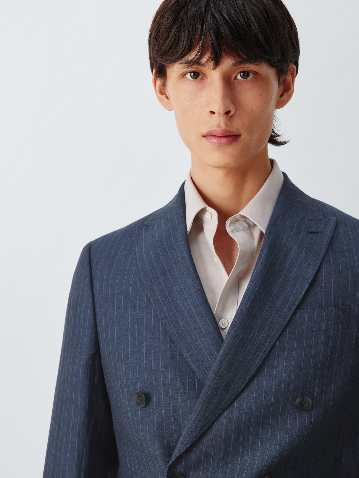John Lewis Double Breasted Regular Fit Striped Suit Jacket - Navy - Size 40R