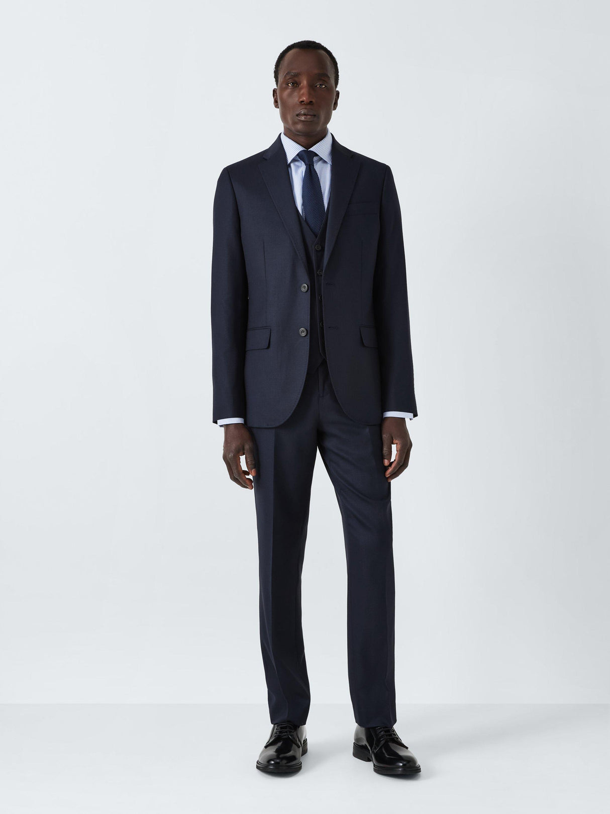 John Lewis Super 100's Birdseye Wool Regular Men's Suit Trousers - 42R Navy