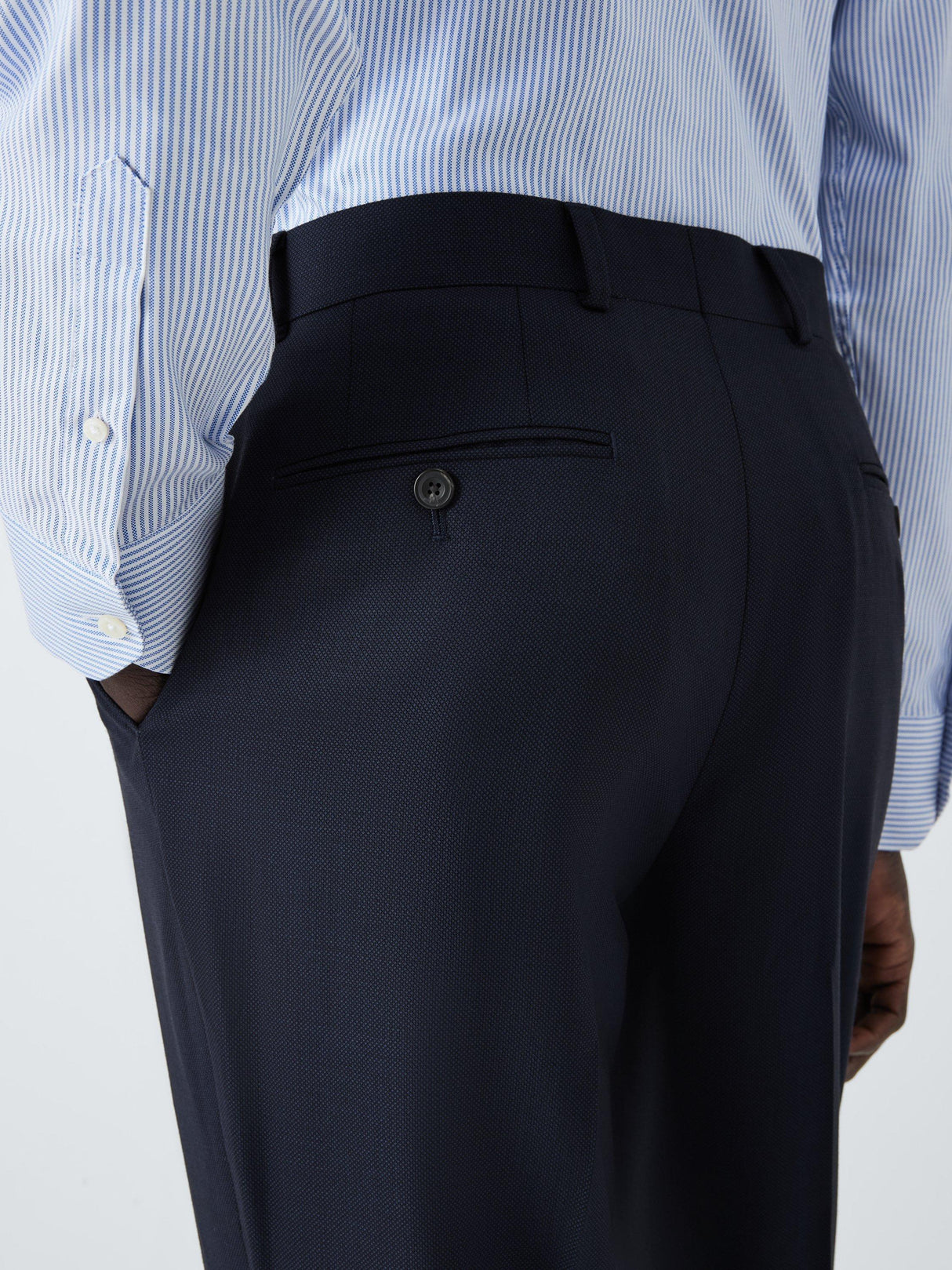 John Lewis Super 100's Birdseye Wool Regular Men's Suit Trousers - 42R Navy