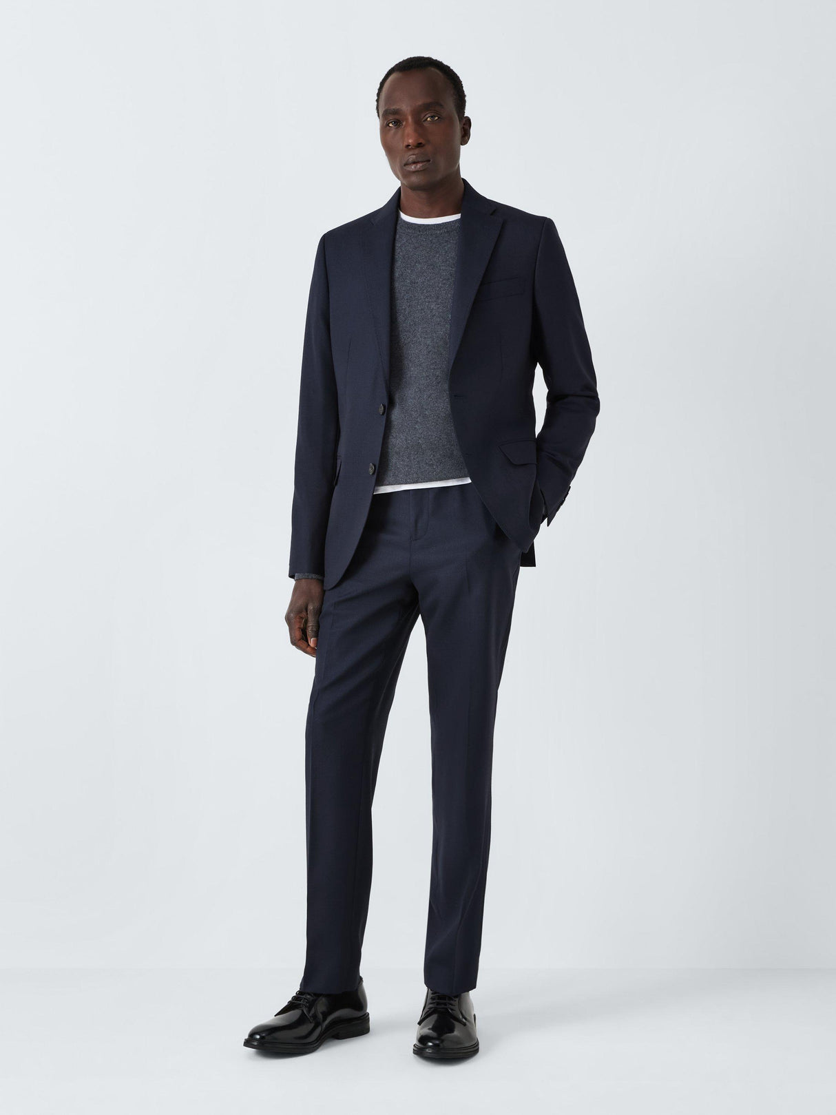 John Lewis Super 100's Birdseye Wool Regular Men's Suit Trousers - 42R Navy
