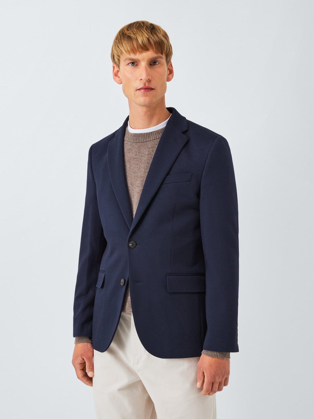 John Lewis Men's Single Breasted Cotton Blend Knit Blazer - Size 44R Navy