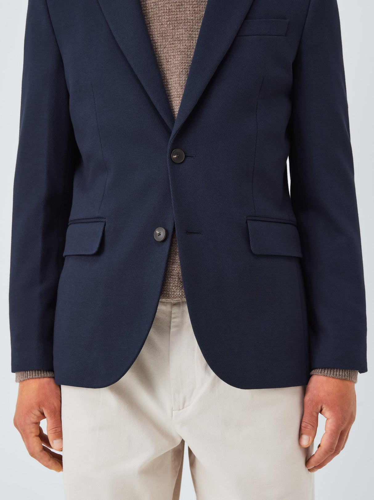 John Lewis Men's Single Breasted Cotton Blend Knit Blazer - Size 44R Navy