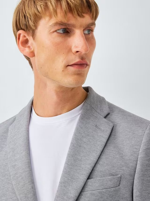 John Lewis Single Breasted Cotton Blend Men's Knit Blazer Jacket - Grey 42R