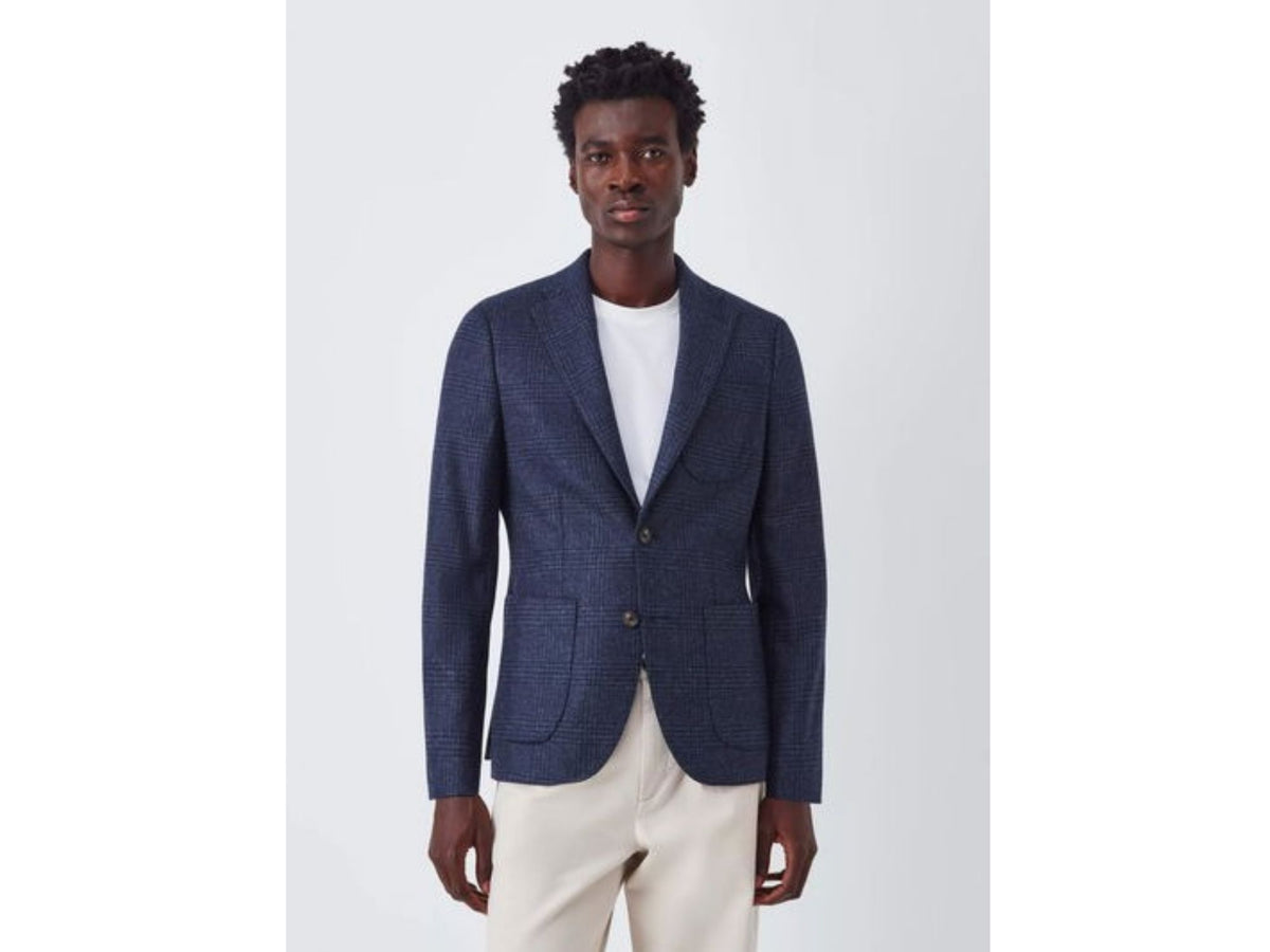 John Lewis Moons Wool Check Regular Men's Tailored Blazer Jacket 42R - Navy