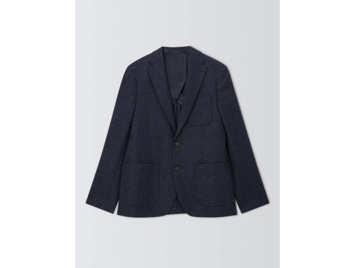 John Lewis Moons Wool Check Regular Men's Tailored Blazer Jacket 42R - Navy