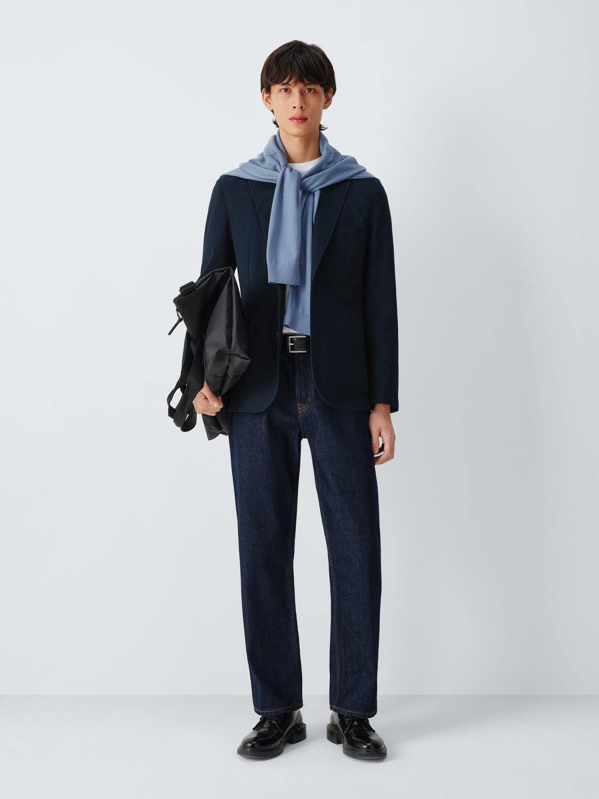 John Lewis Men's Washed Cotton Blend Smart Casual Regular Blazer - Navy 46R