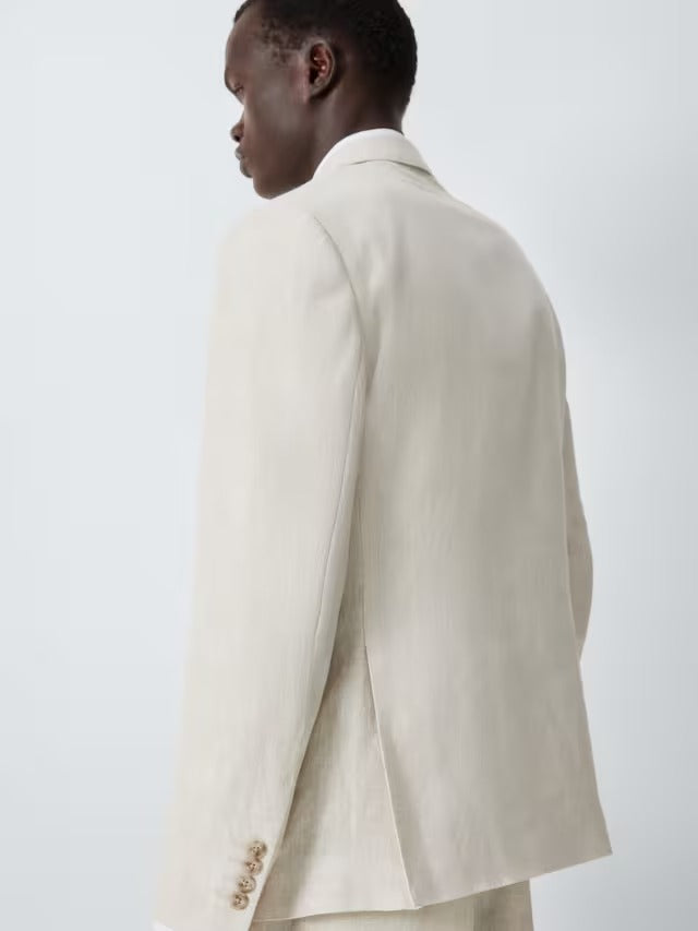 John Lewis Men's Regular Fit Single Breasted Linen Suit Jacket - Stone - 36R