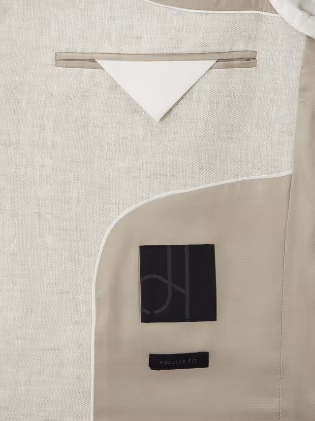John Lewis Men's Regular Fit Single Breasted Linen Suit Jacket - Stone - 36R