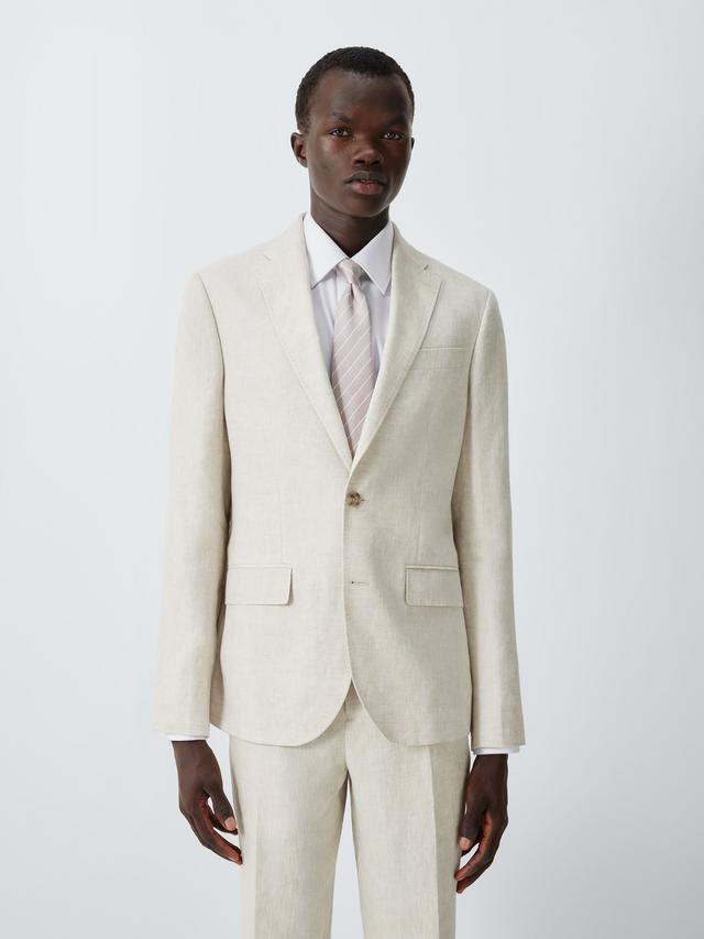 John Lewis Regular Single Breasted Linen Men's Suit Jacket - Stone Size 42R