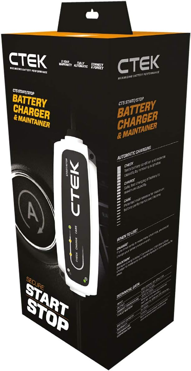 CTEK CT5 Start Stop 12V Smart Car Battery Charger & Maintainer - White/Black