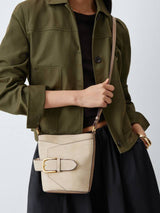 John Lewis Aubrey Suede Classic Plain Women's Crossbody Hobo Bag - Mushroom