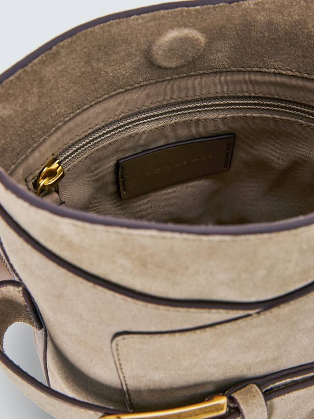 John Lewis Aubrey Suede Classic Plain Women's Crossbody Hobo Bag - Mushroom
