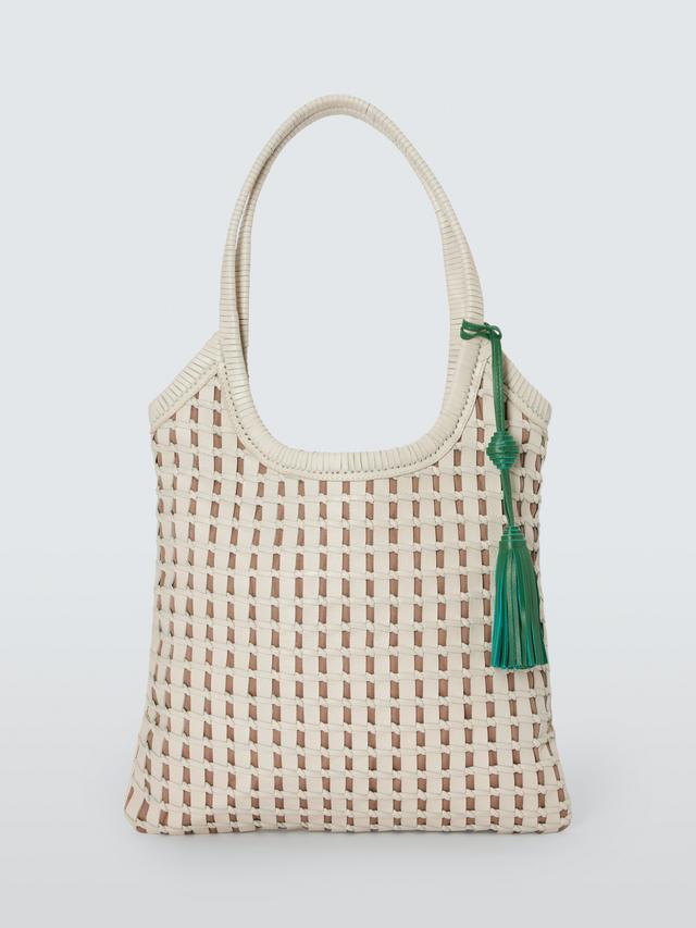 John Lewis Women's Woven Leather Shoulder Textured Pocket Tote Bag - White