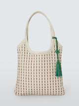 John Lewis Women's Woven Leather Shoulder Textured Pocket Tote Bag - White