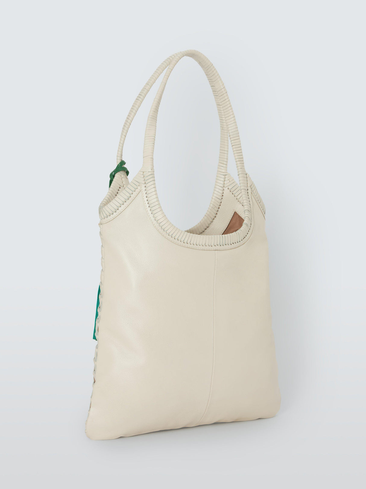 John Lewis Women's Woven Leather Shoulder Textured Pocket Tote Bag - White