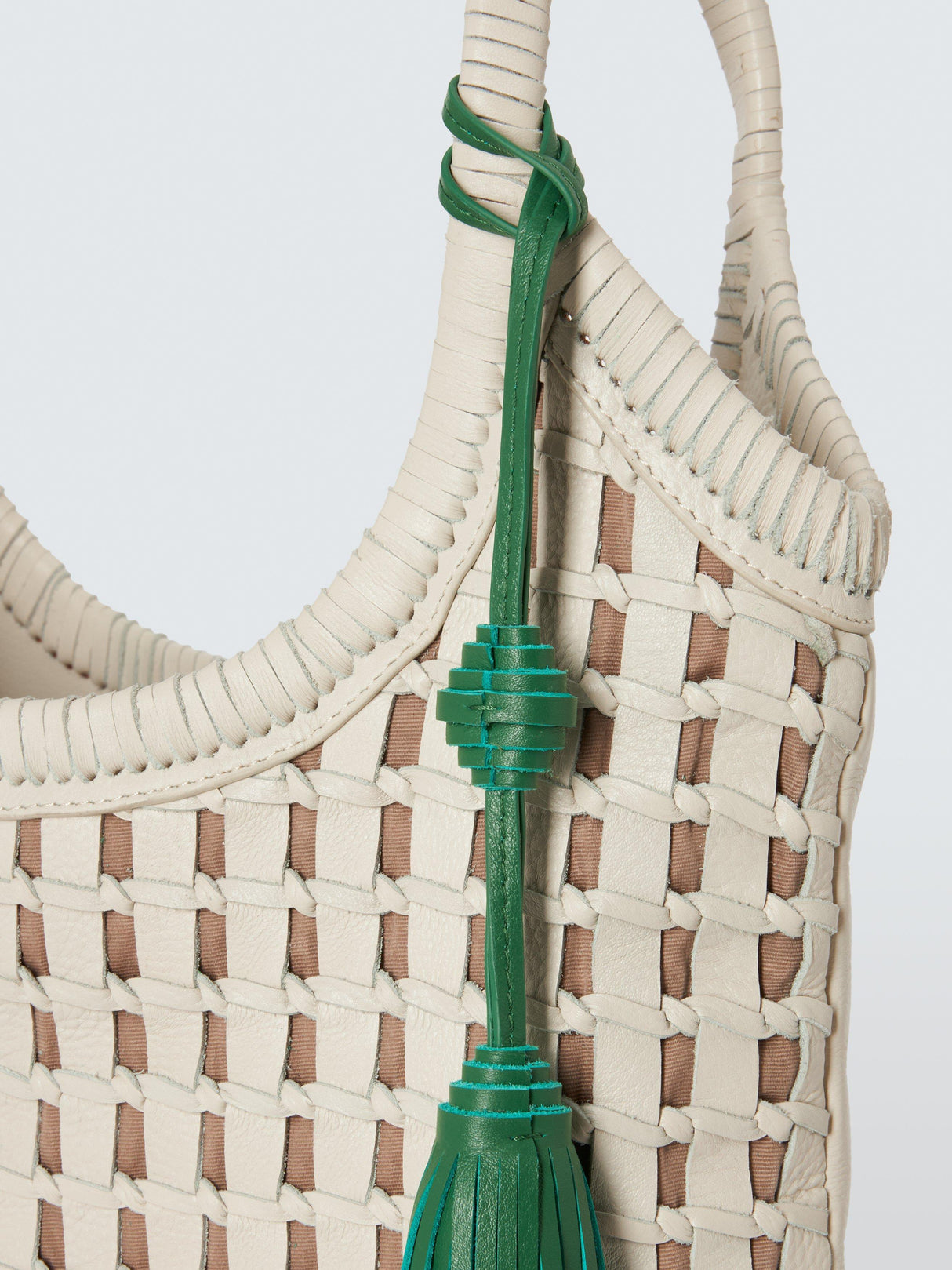 John Lewis Women's Woven Leather Shoulder Textured Pocket Tote Bag - White