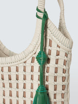 John Lewis Women's Woven Leather Shoulder Textured Pocket Tote Bag - White