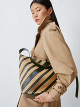 John Lewis Eden Suede and Leather Stripe Adjustable Hobo Bag - Tan/Black