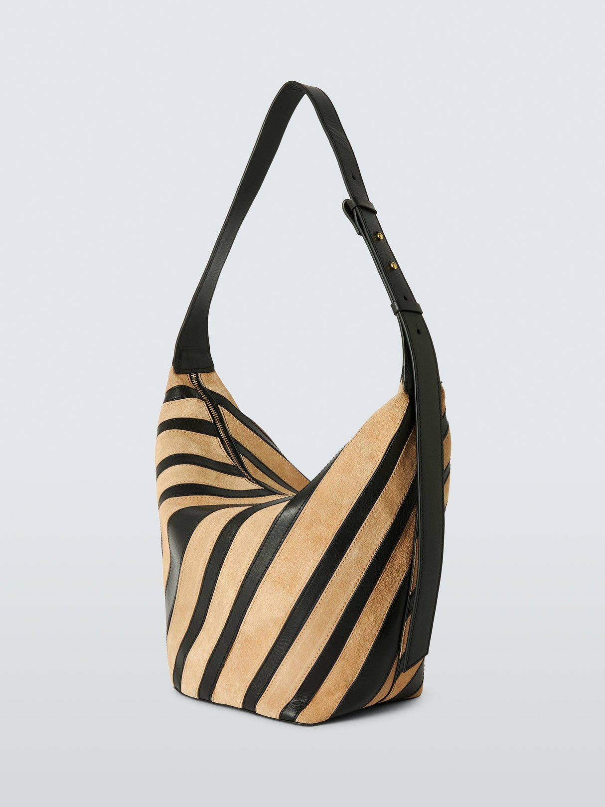 John Lewis Eden Suede and Leather Stripe Adjustable Hobo Bag - Tan/Black