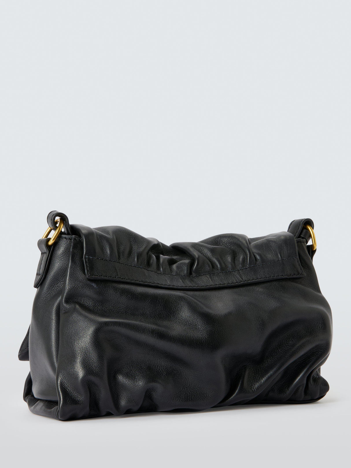 John Lewis Ruched Flapover Leather Multiway Handbag Crossbody Bag - Black