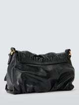 John Lewis Ruched Flapover Leather Multiway Handbag Crossbody Bag - Black