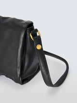 John Lewis Ruched Flapover Leather Multiway Handbag Crossbody Bag - Black