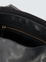 John Lewis Ruched Flapover Leather Multiway Handbag Crossbody Bag - Black