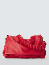 John Lewis Ruched Flapover Multiway Strap Leather Crossbody Handbag - Red