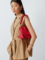 John Lewis Ruched Flapover Multiway Strap Leather Crossbody Handbag - Red