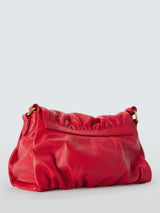 John Lewis Ruched Flapover Multiway Strap Leather Crossbody Handbag - Red