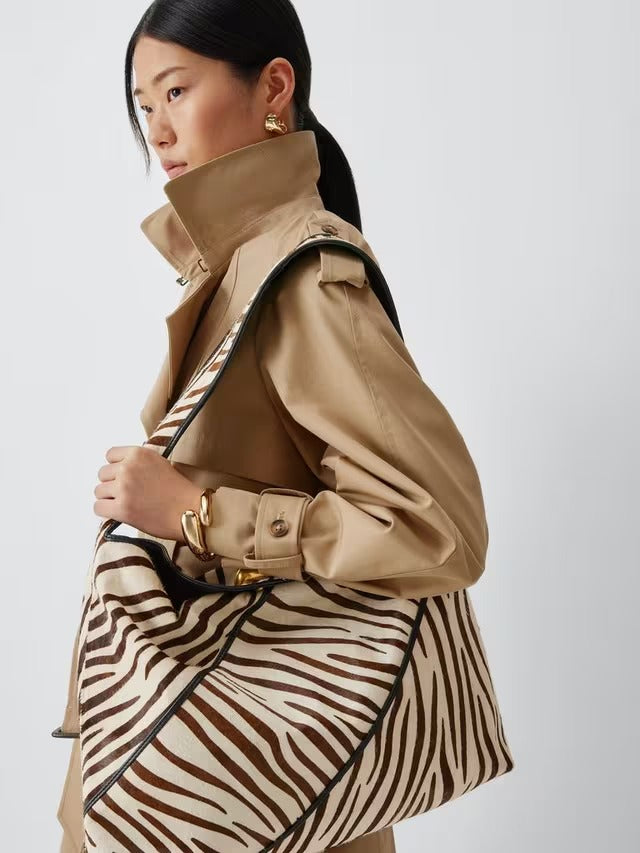 John Lewis Women's Intentional Hair Animal Print Leather Tote Bag - Zebra