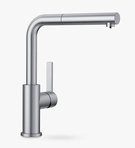 Blanco Lanora-S Pull-Out Spout Single Lever Kitchen Mixer Tap Brushed Steel - Kazoop 