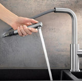Blanco Lanora-S Pull-Out Spout Single Lever Kitchen Mixer Tap Brushed Steel - Kazoop 