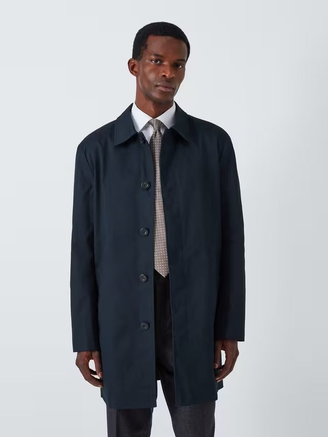 John Lewis Men's Cotton Blend Button City Mac Car Coat - Navy Blue - XXL