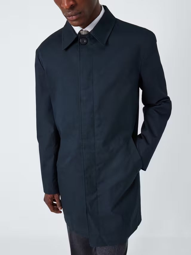 John Lewis Men's Cotton Blend Button City Mac Car Coat - Navy Blue - XXL