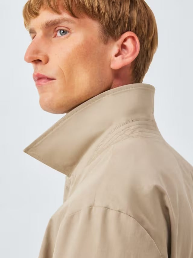 John Lewis Men's Cotton Blend City Mac Smart Casual Car Coat - Stone - XL