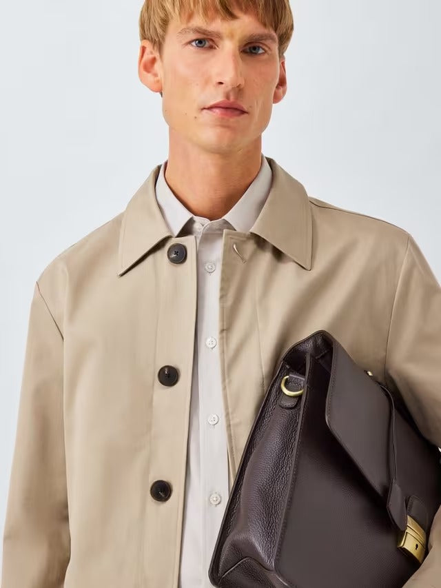 John Lewis Men's Cotton Blend City Mac Smart Casual Car Coat - Stone - XL